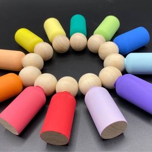 Peg Dolls Set, Rainbow Wooden Toys, Birthday Gift